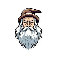 Old wizard with a long beard and pointed hat vector
