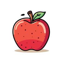 Red apple illustration with a green leaf vector