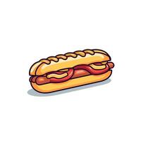 Delicious hot dog on a soft bun with toppings vector