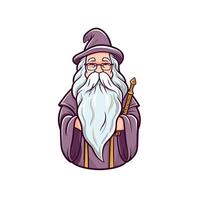 Wise wizard with a staff and long beard vector