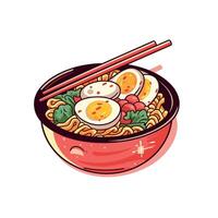 Delicious bowl of ramen with eggs and vegetables vector