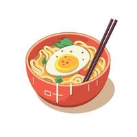 Delicious bowl of ramen with egg and toppings vector