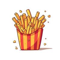 French fries in a striped container with crumbs vector
