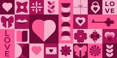 Trendy Valentine's Day Geometric Background. Modern Minimalistic Template for Poster, Banner, Flyer, Cover, Advertisement, Branding, Pattern. Creative Concept with Simple Shapes. Minimalistic Design. vector