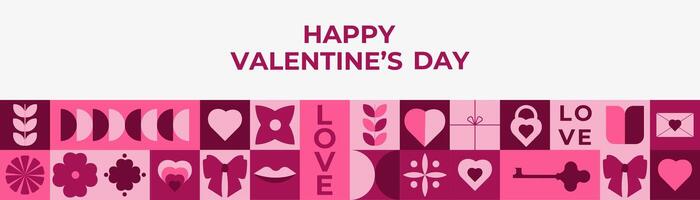 Happy Valentine's Day Geometric Background. Modern Minimalistic Template for Poster, Banner, Flyer, Cover, Advertisement, Branding, Sale. Creative Concept with Simple Shapes. Minimalistic Design vector