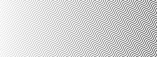 Black curved stripe texture gradient. Wave line pattern wallpaper. Fading wavy linear halftone gradation. Thin to thick zig zag strike background for overlay, print, cover, graphic design. vector