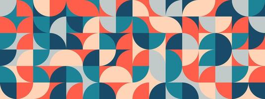 Bright curve seamless pattern. Abstract geometric mid century background. Colorful Swiss modernist or postmodernist style wallpaper. Modular repeating overlay. Colorful mural backdrop vector