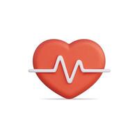 3d icon of a red heart with a heartbeat line, symbolizing health vector