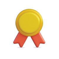 3d icon of a yellow badge with red ribbons, symbolizing achievement vector