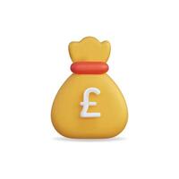 3d icon of a yellow money bag with a pound symbol, representing finance vector