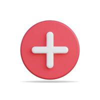 3d icon of a red circular button with a white plus sign in the center vector