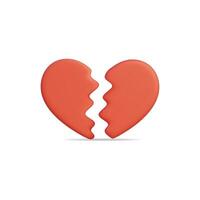3d icon of a broken heart shaped in red, symbolizing lost love vector