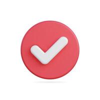 3d icon of a check mark on a red circular background, symbolizing approval vector