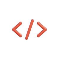 3d icon of code angles in vibrant red, symbolizing programming vector