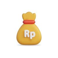 3d icon of a yellow money bag with an Rp symbol, representing currency vector