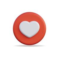3d icon of a red round button with a white heart for expressing love vector