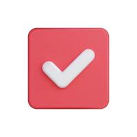 3d icon of a red check mark, symbolizing approval and confirmation vector