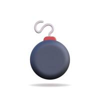 3d icon of a black bomb with a red cap and white fuse, cartoon style vector