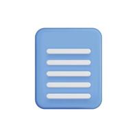 3d icon of a blue document with white lines, representing information vector