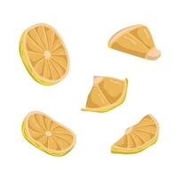 Set of sliced lemon wedges. Logo of lemons isolated on white background vector