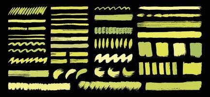 Abstract green paint brush strokes element bundle. Grunge brushes template set. For artistic illustration graphic element. vector