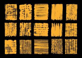 Grunge paint texture overlay set. Abstract painting graphic element. Orange brush strokes template bundle. vector