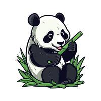 Panda playing with bamboo in a playful pose vector