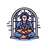 Man seated in prison cell reflecting quietly vector