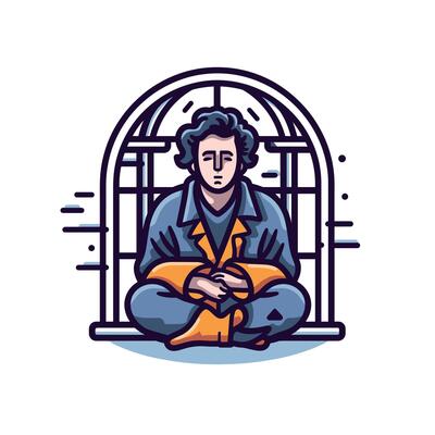 Man seated in prison cell reflecting quietly