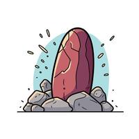Unique red stone surrounded by smaller rocks vector