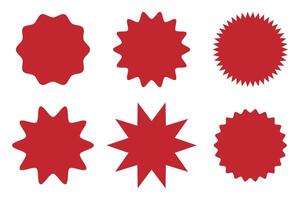 Zigzag edge sunburst. Wavy edge oval shapes icon set. Zigzag circle collection in red colour. Sale sticker illustration. vector
