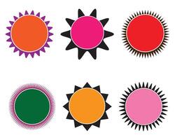 Zig-zag circle collection in different colour. Set of colourful stickers. Set of squares, icons stickers squares with outline. Zigzag edge on promotion banner. illustration. vector