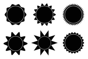 Zig-zag edge sunburst. Set of round badges, stamps, labels, price tags with zig zag and wavy edges. Circle with sharp and rounded waves edge. Black colour zig-zag silhouette on white background. vector