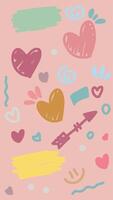 valentine doodle art with pink background and pastel color vector