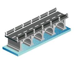 Isometric bridge with arches and water. Road icon. Urban infrastructure. Highway bridge. Single object. vector