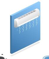 Isometric wall mounted air conditioner with flows of cold air. Controlling temperature and climate in room. vector