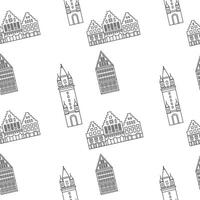 Seamless pattern with traditianal german buildings and old tower. Architecture isolated on white background. vector