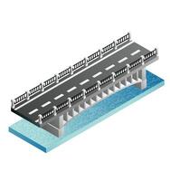Isometric bridge with water. Road icon. Urban infrastructure. Highway bridge. vector