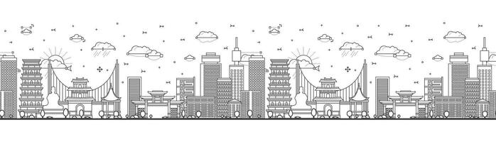 Seamless pattern with Outline Dongguan China City Skyline with Historic and Modern Buildings Isolated on White. Dongguan Cityscape with Landmarks. vector