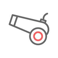Cannon icon with red details. Concept of war, weapon, and history. vector