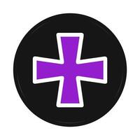 Purple plus sign in black circle. Concept of addition, positive, and healthcare. vector
