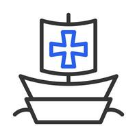 Columbus Day concept. Ship icon with a cross on the sail. vector