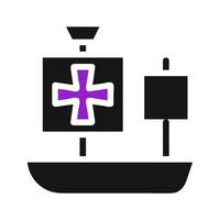 Columbus ship icon with cross on sail. Concept of discovery, exploration, and history. vector