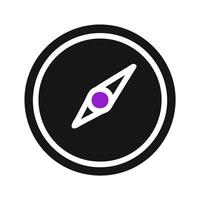 Compass icon with white, black, and purple colors. Concept of navigation, direction, and guidance. vector