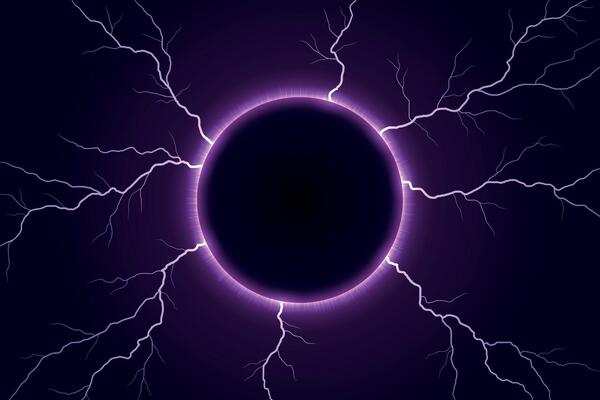 Electric Solar Eclipse with Purple Lightning Bolts