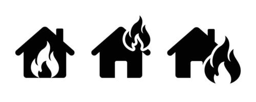 House on fire icon set. Fire house icons. Fire alarm icon. Life insurance icon set. vector