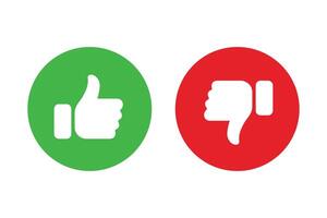 Like and dislike symbols set in green and red circles. Thumbs up and down flat icon set. Rating and feedback Thumbs up and Thumbs down icon set. vector
