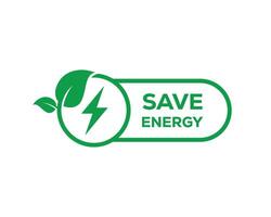 Save energy icon with green leaf. Eco friendly icon. Save energy symbol. vector