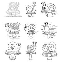 Mushrooms and snail. Coloring book. Cartoon illustration vector