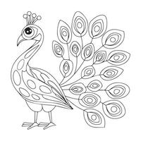 Peacock bird seamless pattern, background. Outline hand drawing illustration. Coloring page for the adult coloring book. vector